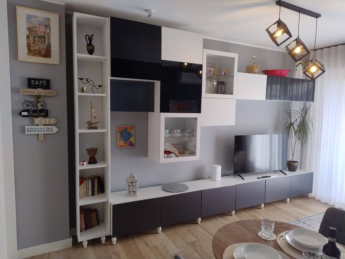 Living room wall unit with 50-inch Smart TV