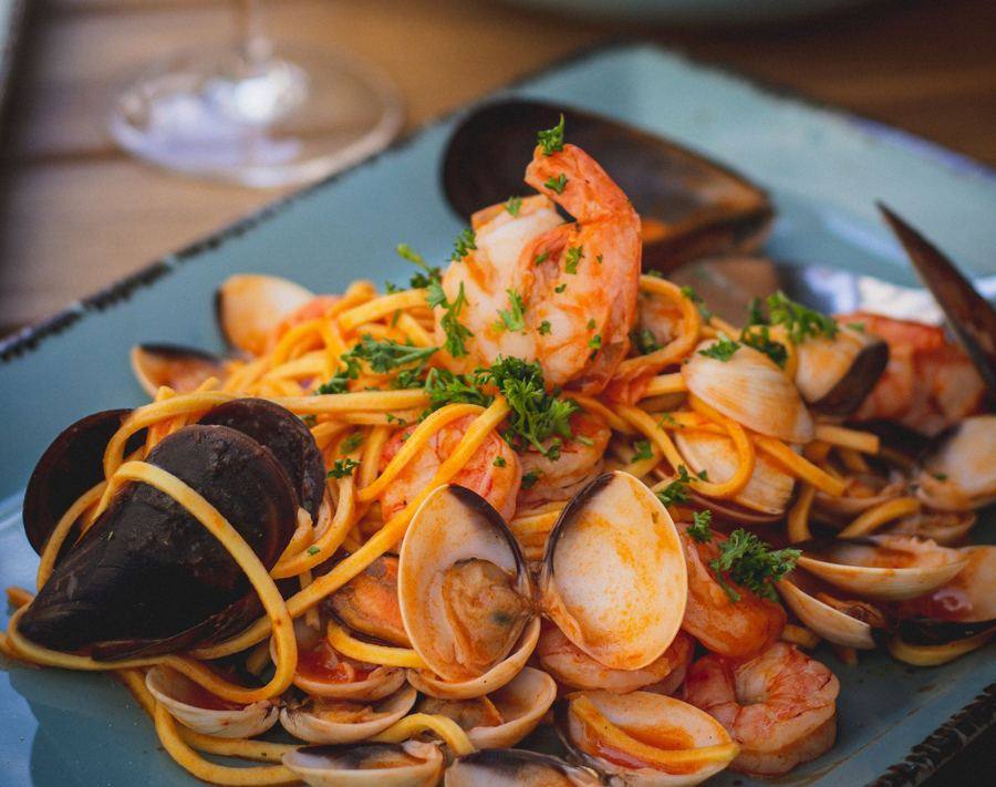 Seafood pasta with prawns, clams and mussels